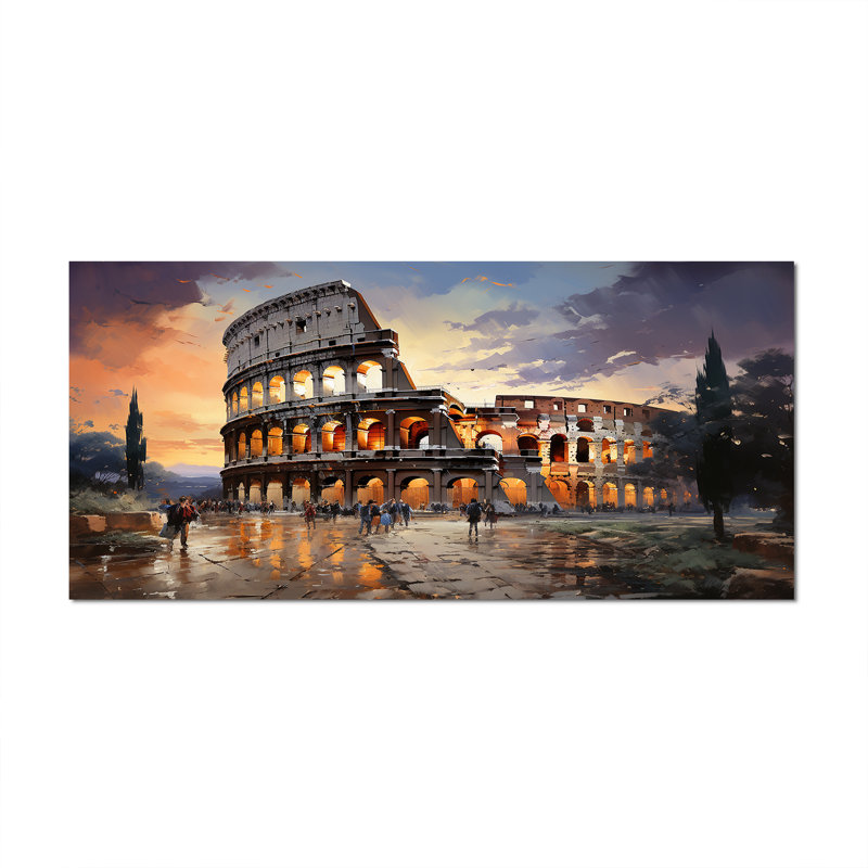 Beige, Italie, Colisée, Colosseo, sur toile, Toile tendue, H 28 po x l 60 po x P 1,5 po