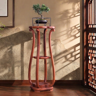 Chinese solid wood round flower stand storage pot by dujinlong home