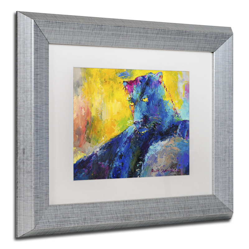 « black panther », impression sur toile, H 11 po x l 14 po x P 0,5 po, Cadre argenté, Blanc