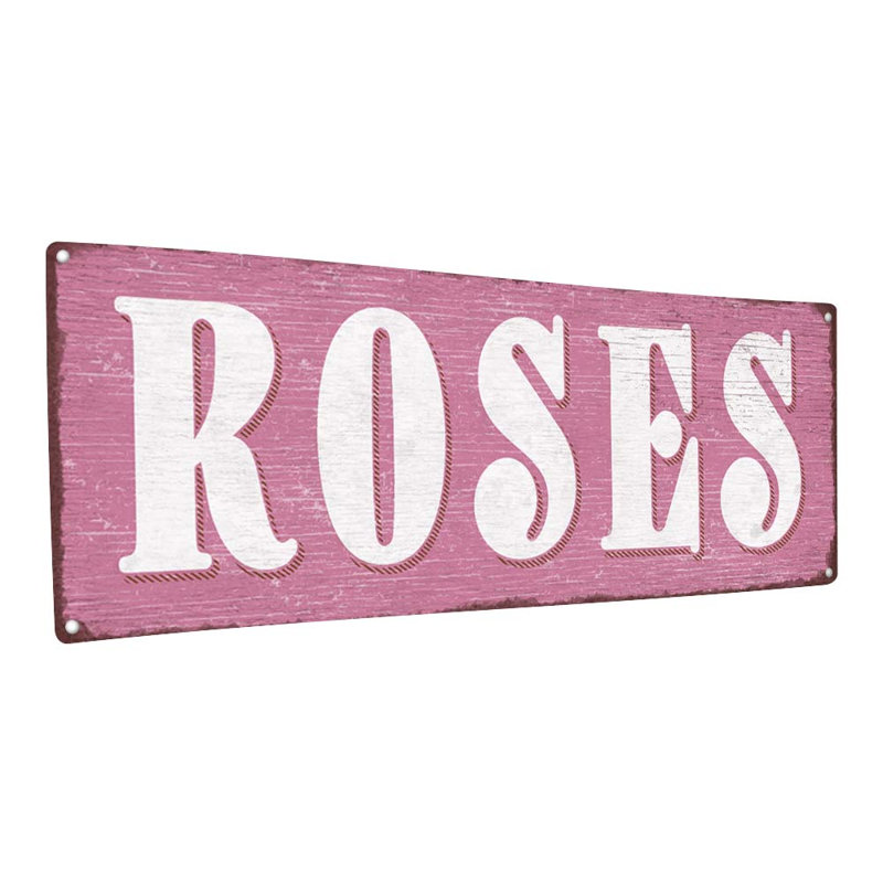 «Pink Roses Metal Sign» sur métal, H 5,75 po x l 15,5 po