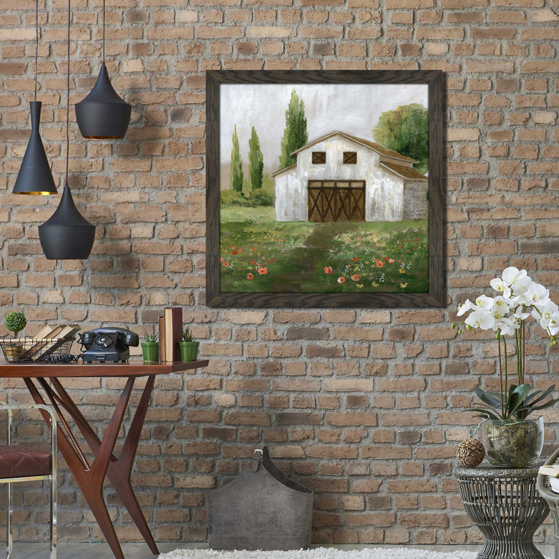 Country Barn II par Nan - Peinture, H 37,5 po x l 37,5 po x P 1 po, Cadre chocolat patiné