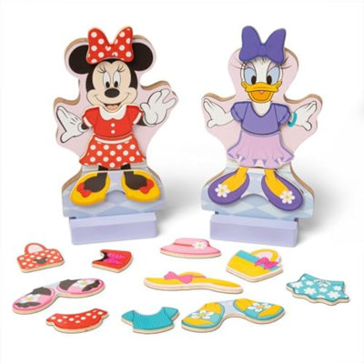 Disney Minnie Mouse And Daisy Duck Deluxe Wooden Magnetic Dress-Up; 2 Fashion Dolls With Stands For Pretend Play, 52 Pieces
