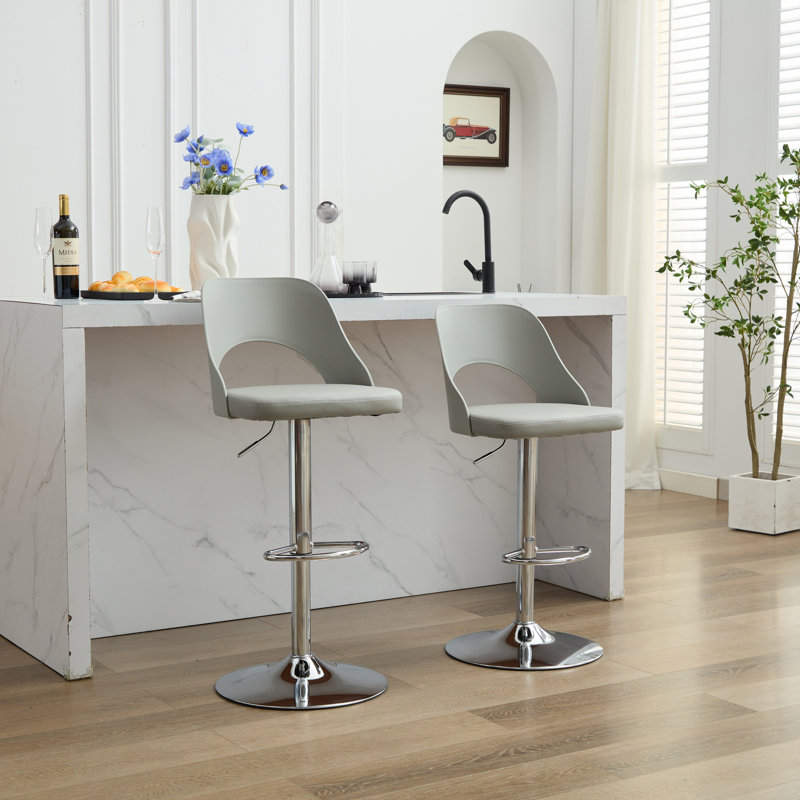 High Padded Swivel Adjustable Barstools(Set of 2), Grey/Silver