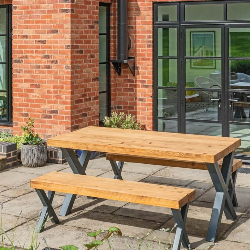 Chunky Rustic Outdoor Garden Table without Parasol Hole and Aluminium Legs, 78cm H x 140cm W x 120cm D