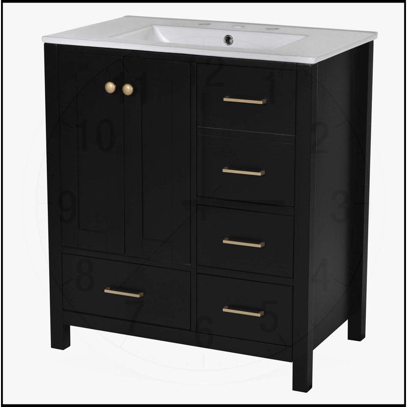 Meuble-lavabo 30 po avec lavabo en céramique, Noir