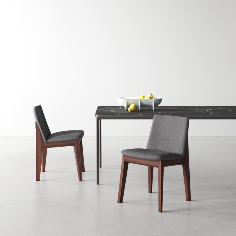 Anrey Solid Wood Upholstered Dining Chair, Gray, Brown