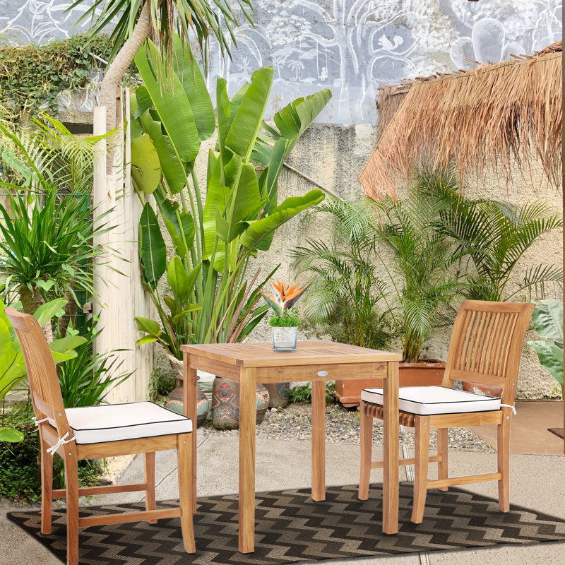 Turbotville 2 - Person Teak Wood Patio Dining Set with Square Table , Cushions Included