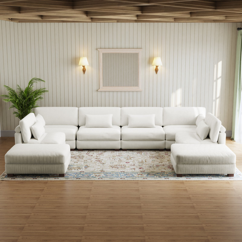Maelina 8-Piece Corduroy Modular Sectional with 2 Ottomans, Sea Salt Gray Corduroy
