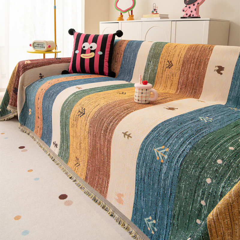 Housses de canapé à rayures colorées Boho Housse de canapé antidérapante pour chien, H 71 po x l 134 po