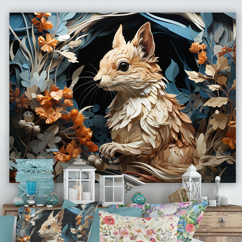 " Minimalism Squirrel 3D ", 16" H x 32" W x 1" D, Wrapped Canvas