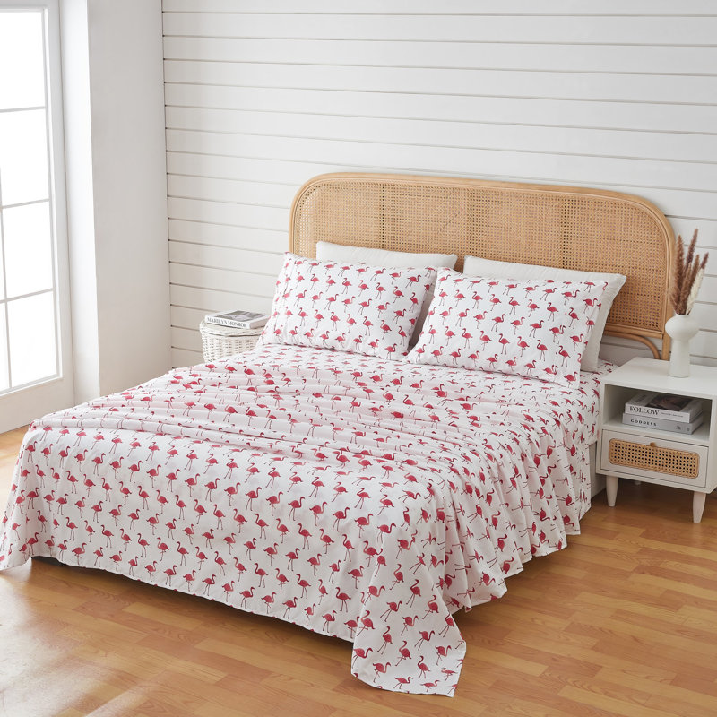 Twin Coastal Flamingo Print Microfiber Sheet Set