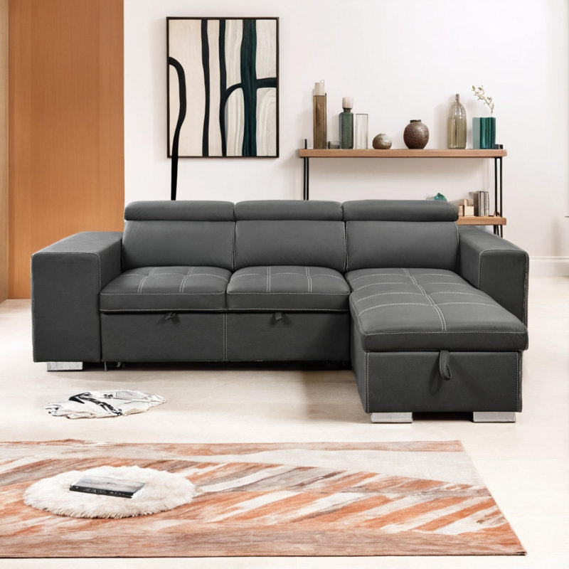 Canapé-lit modulaire réversible en L de 102,7 po Dorla, Gris anthracite