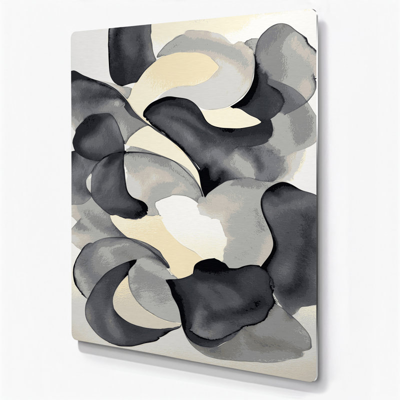 Aquarelle abstraite 2, art mural gris en métal, H 12 po x l 18 po