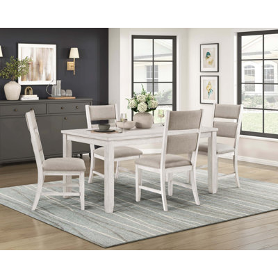 Modern Farmhouse 5Pc Dining Set Table And 4 Side Chairs Upholstered Durable Wooden Furniture