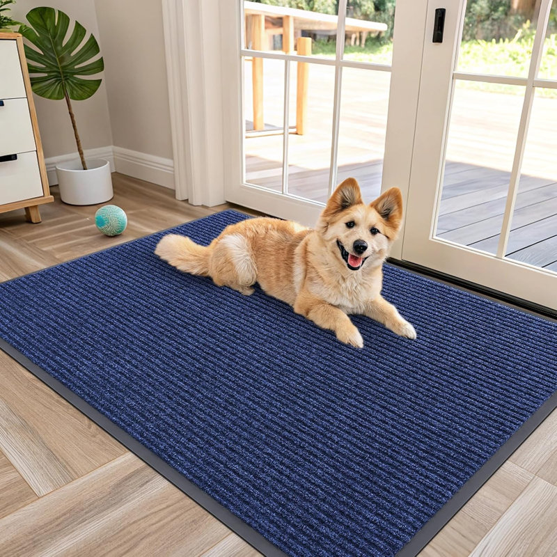 Tapis de porte imperméable et résistant, Bleu, 47" x 32"
