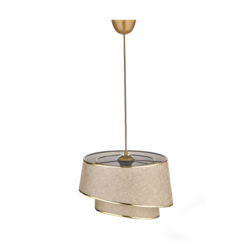 Lustre réglable élégant avec capuchon en tissu, finition beige et or, capuchon de 11,4 po de diamètre x 8,3 po de hauteur | Hauteur totale: 16,3 - 21,5 po | Douille E27, 40 W maximum | Parfait pour l'éclairage du salon, de la salle à manger et du vestibule