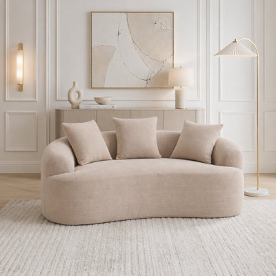 No-Assembly Curved Chenille Loveseat with 30D Foam and 3 Pillows