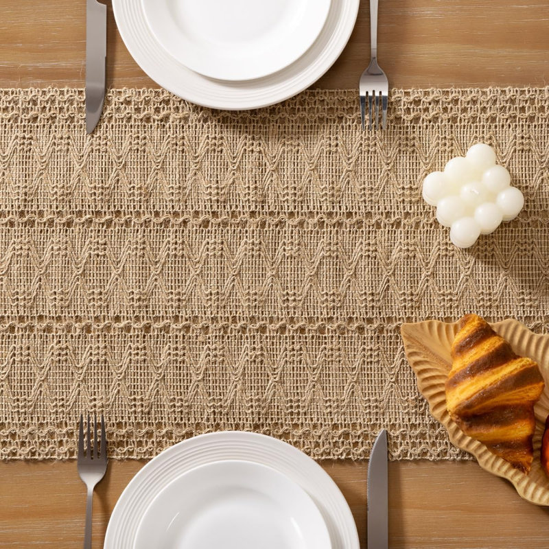 Chemin de table Boho Summer Farmhouse Burlap Jute Bamboo Rustic