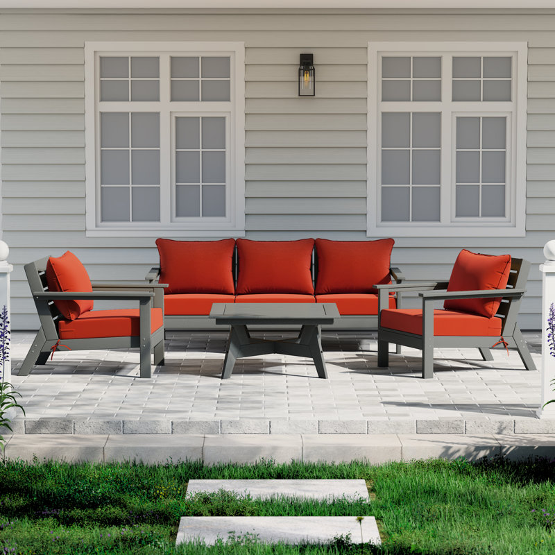 6-Piece Deep Seating Set, Gray, Orange