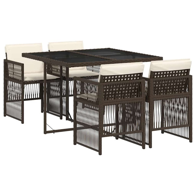 Patio Dining Set Table,, 5, 73 cm H x 110 cm W x 106 cm D, PE Rattan; Powder Coated Steel; Tempered Glass, 4