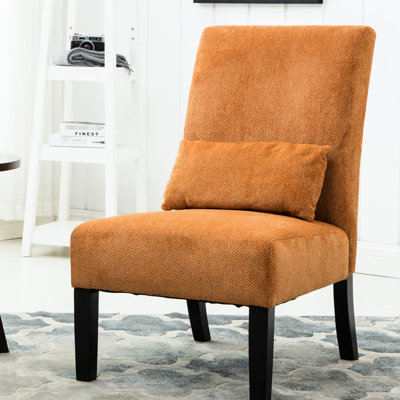Chaise en tissu de chenille orange avec coussin - construction, sièges confortables, chaise d'appoint contemporaine au toucher moderne, structure en bois massif, coussin confortable, touche tendance