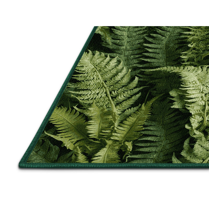 Machine Washable Botanical Green Area Rug, Rectangle 2' x 3'