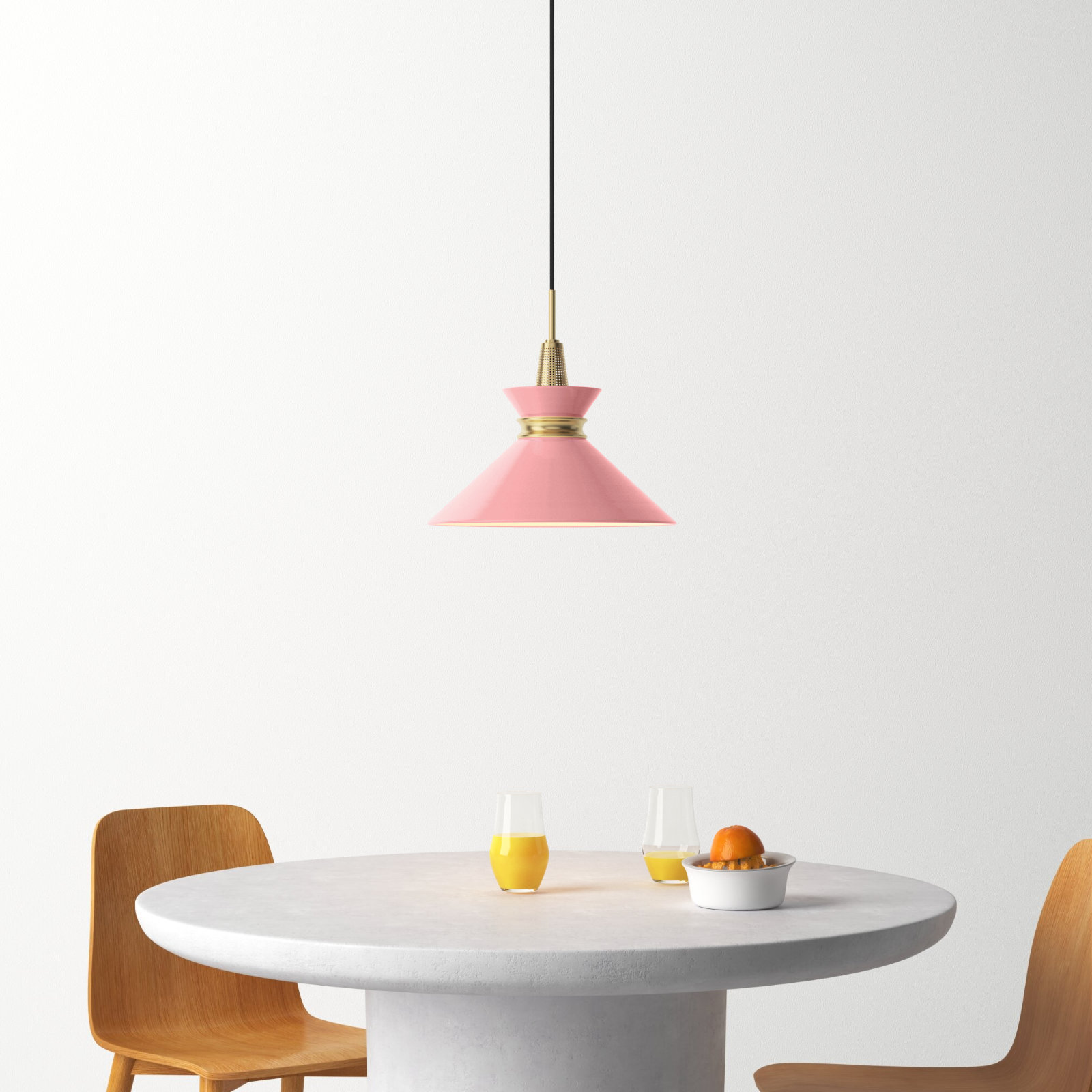 Corby Single Light Metal Pendant, 13.25" H x 14" W x 14" D, Pink, Aged Brass