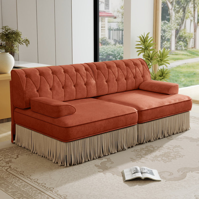 Canapé en velours Chesterfield, Orange