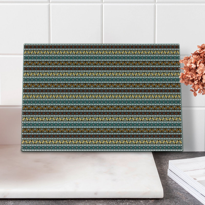 Ambesonne Boho Tempered Glass Cutting Board Shapes Pattern Multicolor