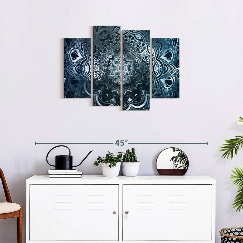 Mandala, mandala hypnotique sur toile, 4 pièces, H 22 po x l 36 po x P 1,25 po
