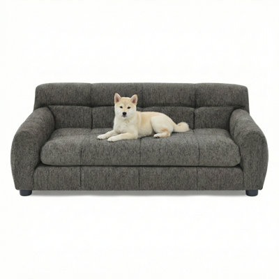 Plush And Cozy Pet Couch Featuring Backrest And Arm Supports, Well-Suited For Contemporary Rectangular Pet Sofas Designed For Small And Medium Breed Dogs, Dark Gray Finish