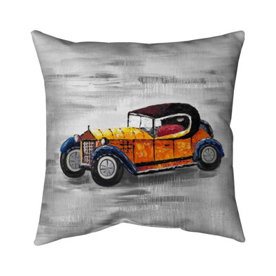 Yellow Vintage Car Toy Pillow | Gray Home Decor Cushion
