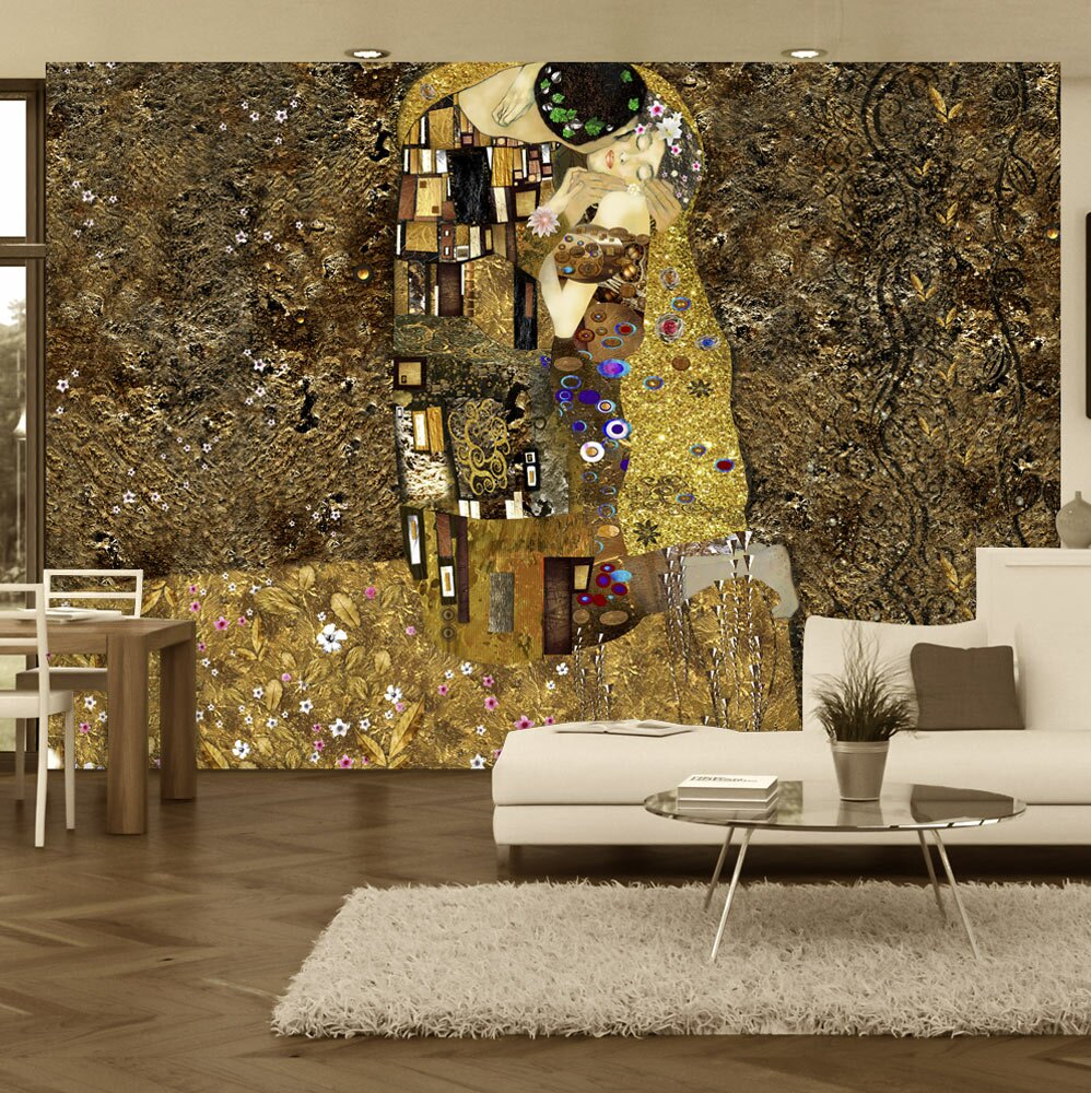 Fototapete Klimt Inspiration - Goldener Kuss 280 cm x 400 cm