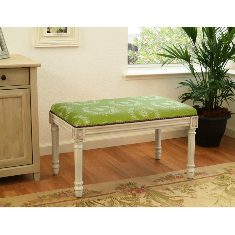 Billiot Linen Blend Upholstered Bench, Green/ Floral