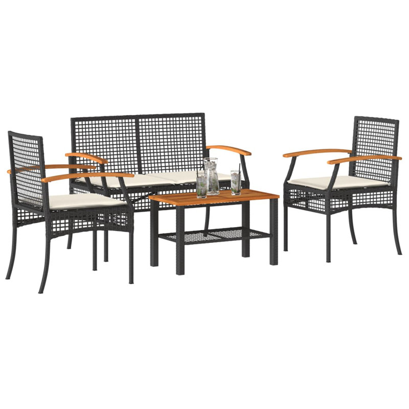 Ensemble de patio 4 pièces avec coussins en polyester Latitude Run®, Noir, noir, noir, noir, Beige