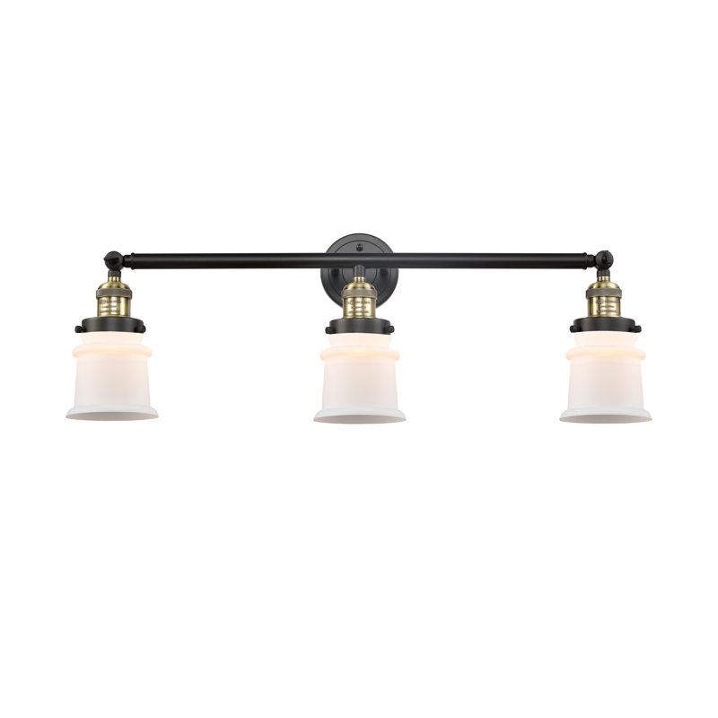 Éclairage pour meuble-lavabo à 3 lumières à intensité variable Alvi, Blanc mat, Laiton antique noir