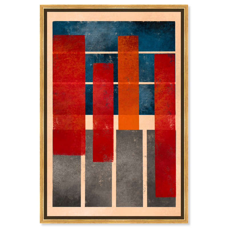 Abstrait abstrait et formes rouges - Peinture sur toile, H 15 po x l 10 po, Toile encadrée d'or