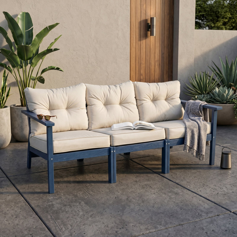 Canapé d'extérieur en PEHD pour 3 personnes avec coussins, Marine