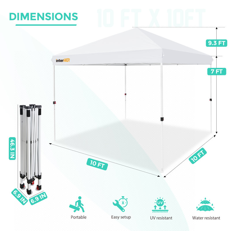 10 Ft White Steel Pop-Up Canopy Tent with Rolling Bag