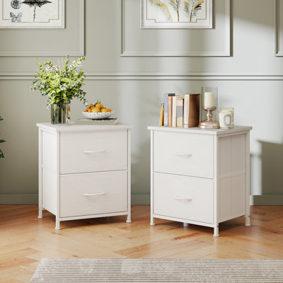  Nightstand Set of 2, Small Boutique 2 Drawer Dresser, Lightweight and Portable Bedside Table End Table for Bedroom Kids Closet Dorm Guest Room Living Room, White