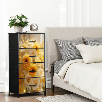 Commode 4 tiroirs pour chambre à coucher, commode étroite, plateau en bois et structure en fer de travail 18 po x 37,5 po - (l x H)
