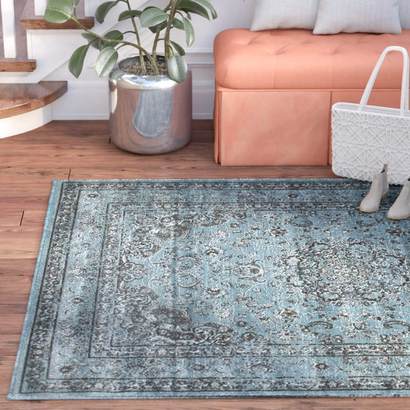 Tapis intérieur / extérieur bleu / brun / noir Murphysboro, Rectangle 8 pi x 10 pi