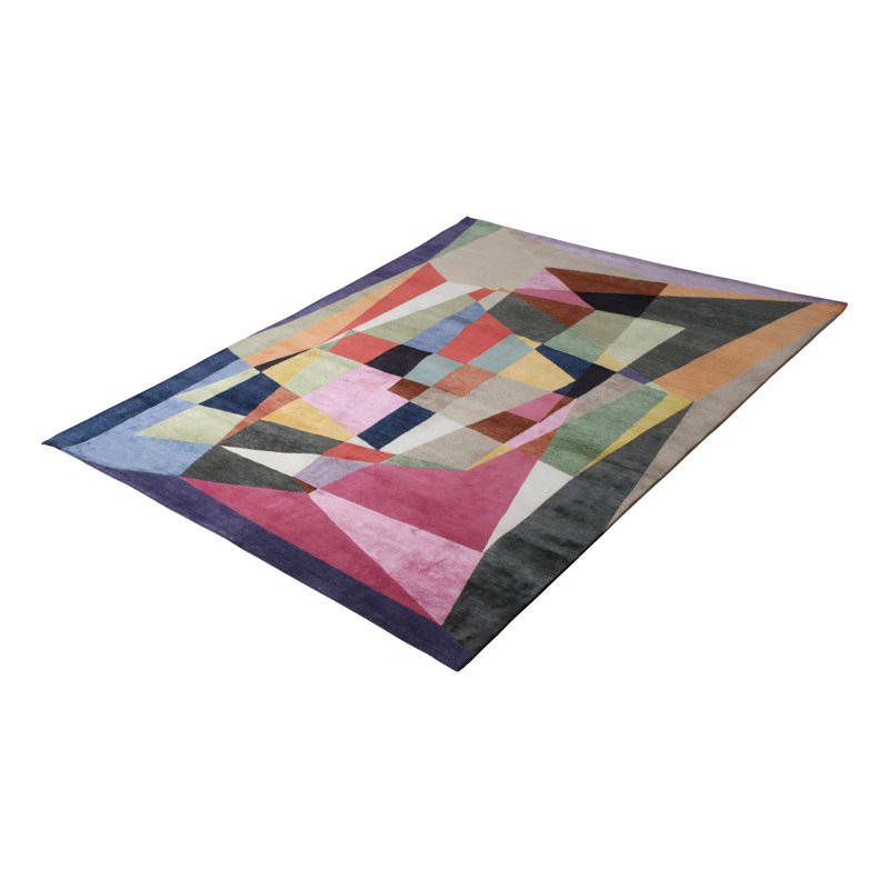 Mid Century Modern Hand Knotted Wool Geometric Area Rug, Rectangle 10' x 14'