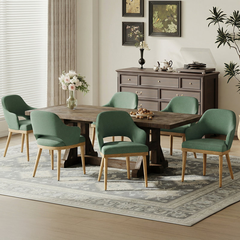 Chaise de salle à manger rembourrée moderne avec pieds en bois, Beige, Bois naturel