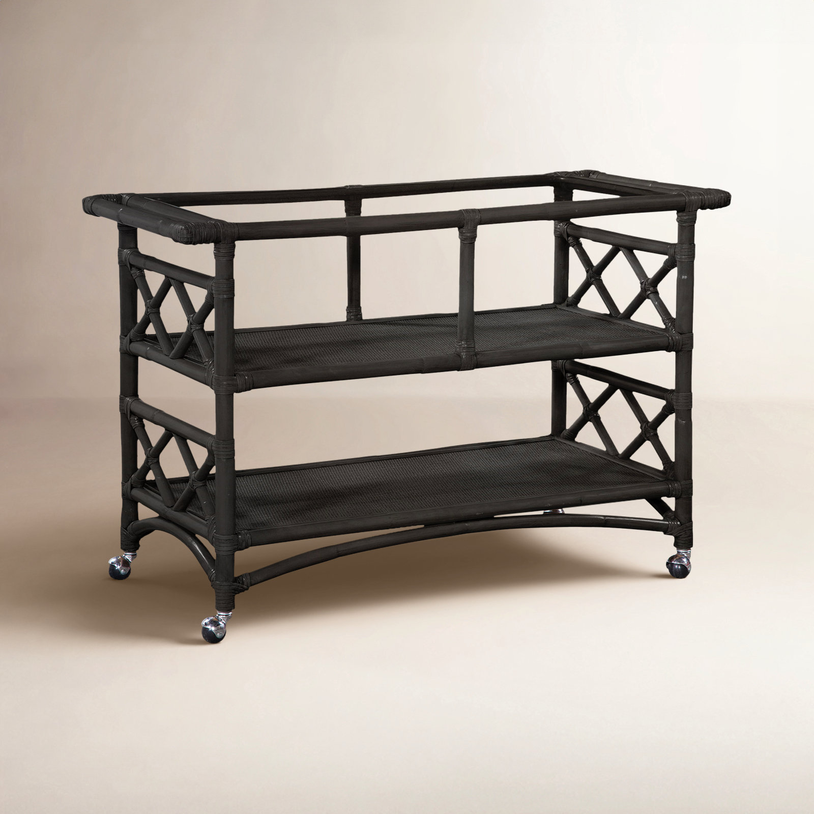 Abbott Wicker / Rattan Bar Cart, Antique Black