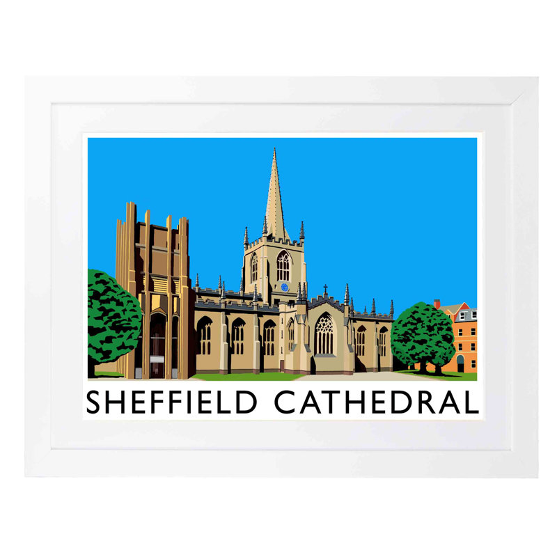 Sheffield Cathedral by Richard O'Neil - Print, White Wood Frame, 33.5 cm H x 43.5 cm W x 2.2 cm D