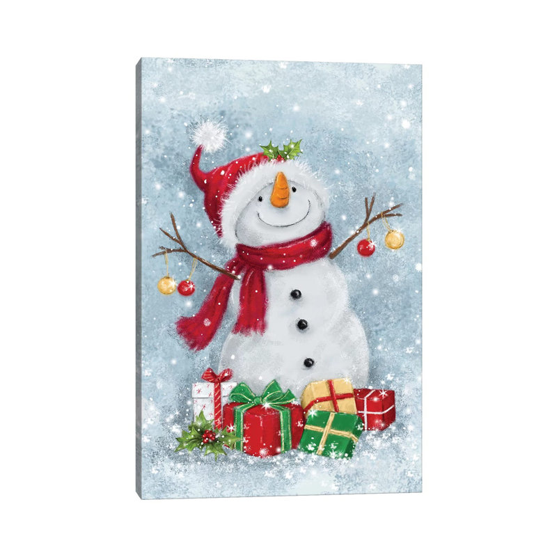 Snowman With Presents III A by MAKIKO - Wrapped Canvas Print, 20.32 cm H x 30.48 cm W