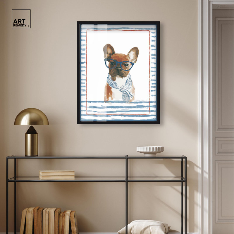 «Puppy with Glasses II» par Art Remedy, cadre noir, 24 x 30, H 31 po x l 25 po, Cadre noir