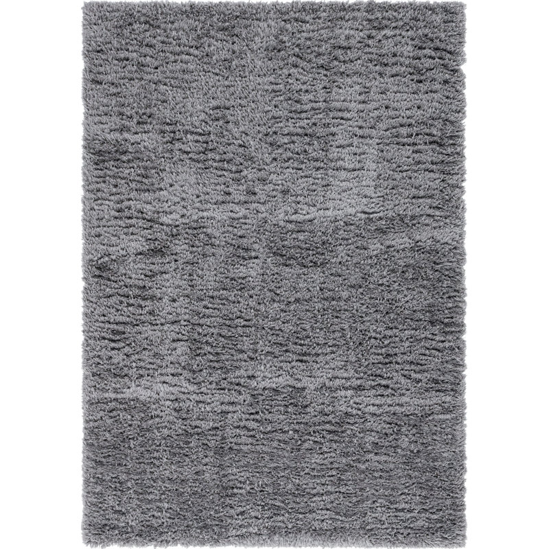 Tapis à poils longs en polyester tissé à la machine de couleur unie Almendarez, Rectangle 7 pi x 10 pi