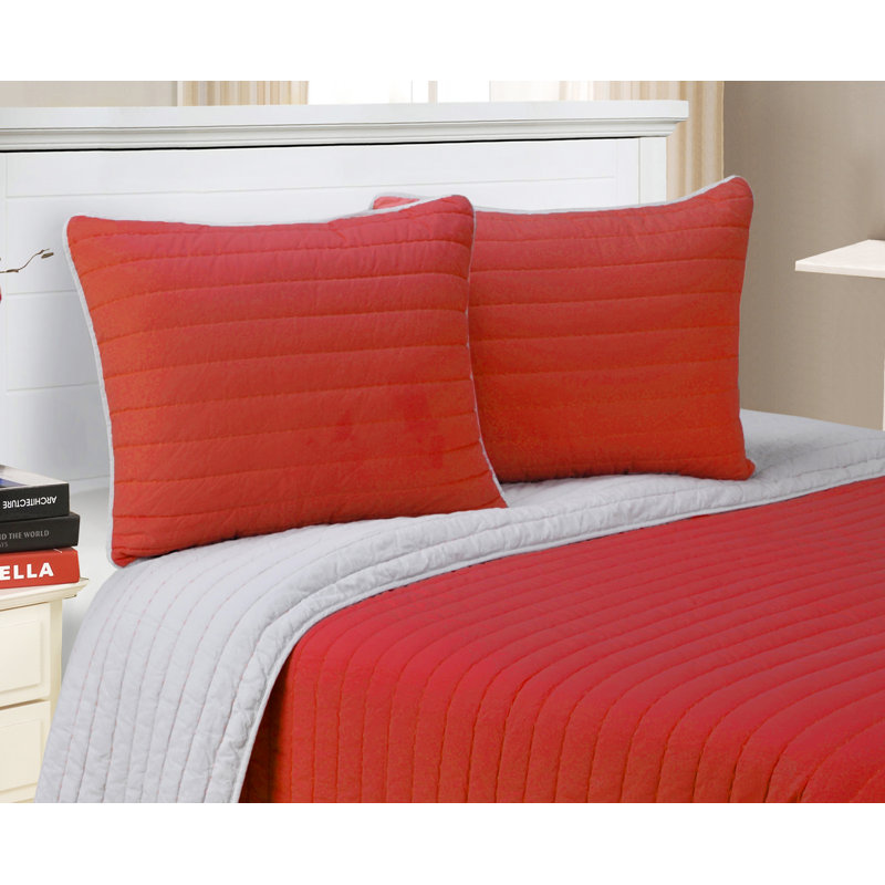 Ensemble de courtepointe réversible Brandon, Rouge, Courtepointe double / grand + 2 taies décoratives